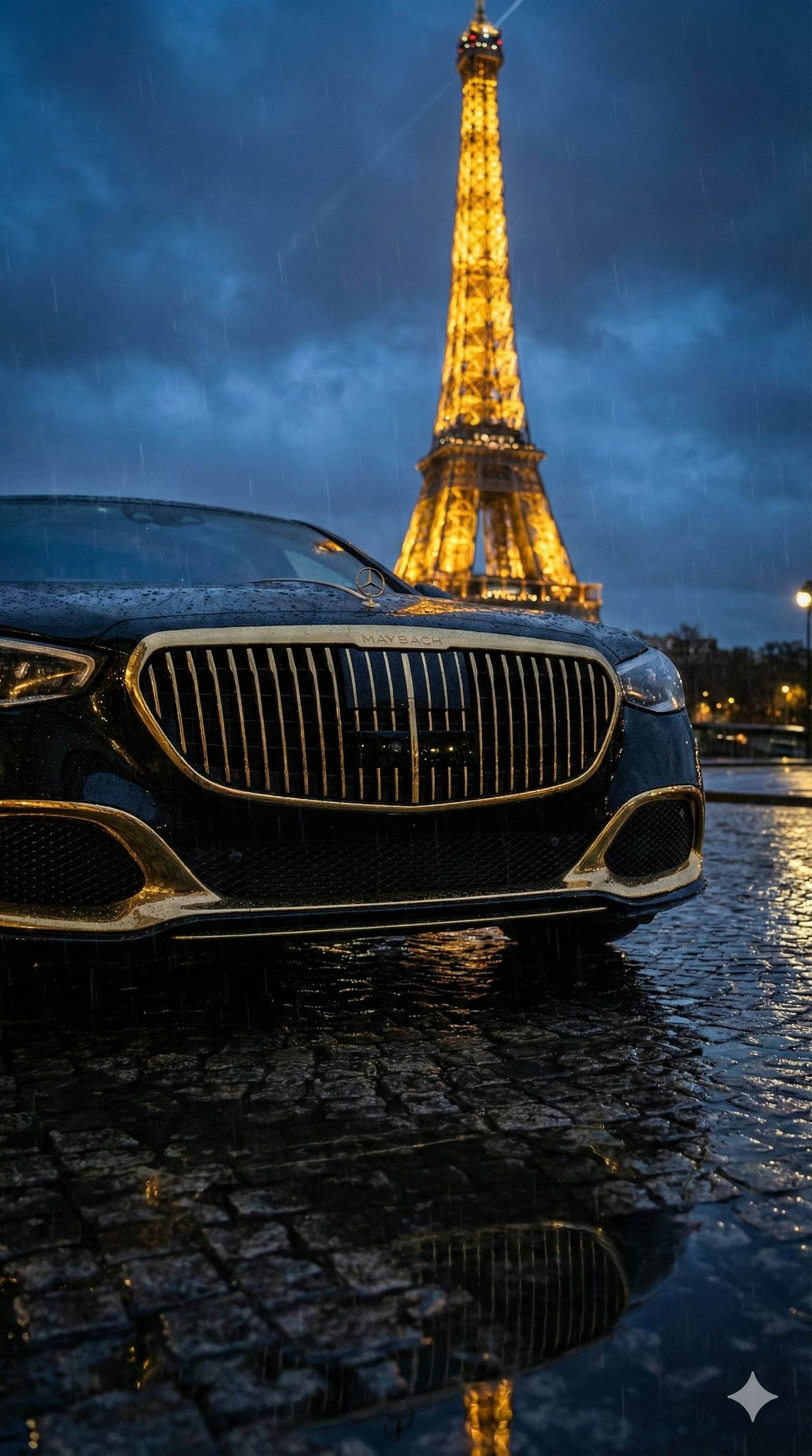 Luxury Mercedes Maybach in Paris at night - Vertical
